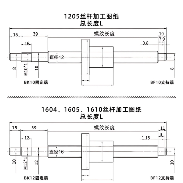 Bản vẽ gia công vitme 12 theo BKBF10 và vitme 16 theo BKBF12