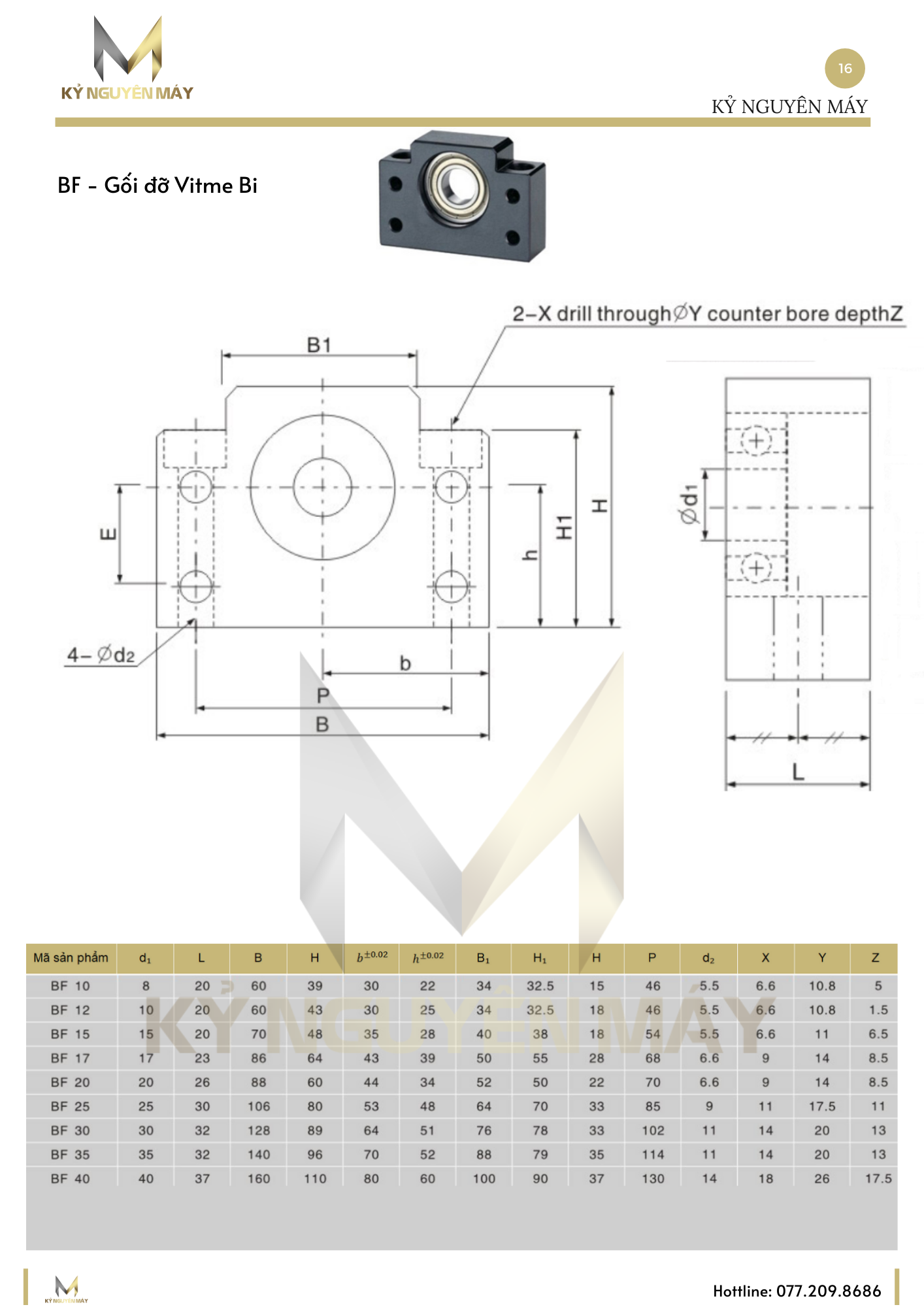 Thông số chi tiết gối đỡ vitme BF