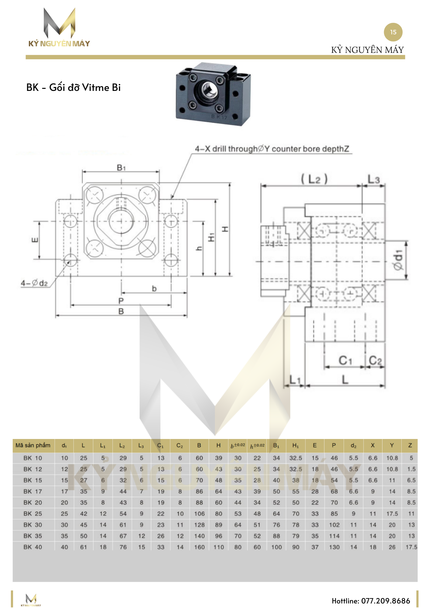 Thông số chi tiết gối đỡ vitme BK