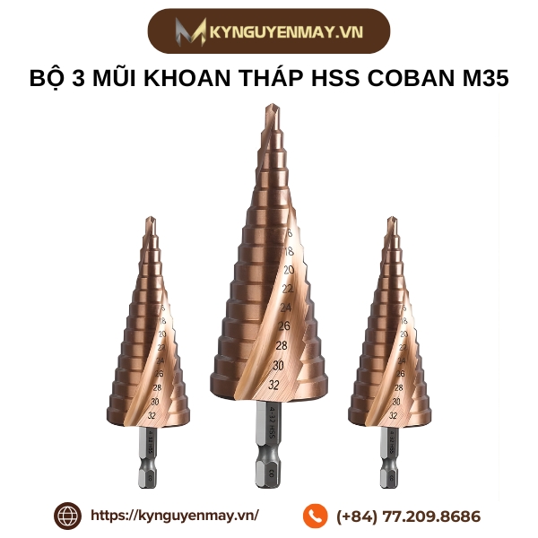 Bộ 3 mũi khoan tháp HSS coban M35