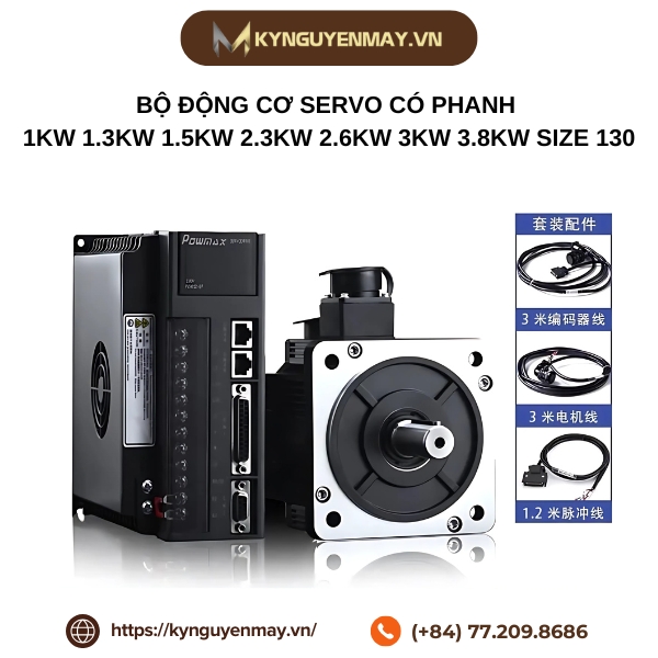 Bộ động cơ servo có phanh 1000W 1300W 1500W 2300W 2600W 3000W 3800W size 130