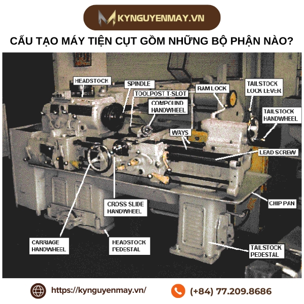 Cấu tạo của máy tiện cụt gồm những bộ phận nào? - 11 bộ phận chính