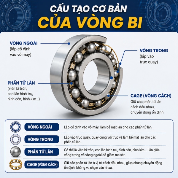 Cấu tạo vòng bi tiêu chuẩn