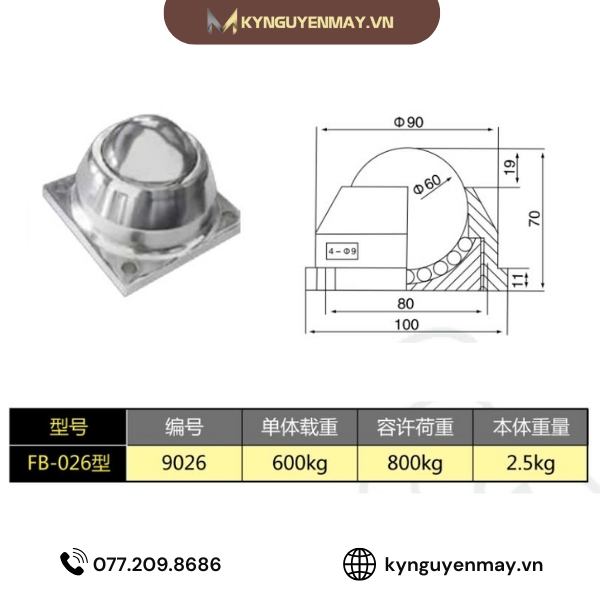 Thông số kỹ thuật con lăn đa hướng FB-026