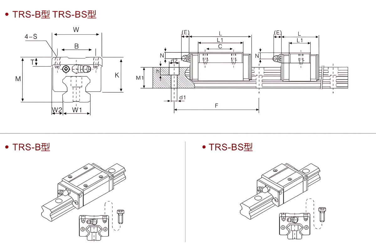Thông số kỹ thuật con trượt tuyến tính TRS20B