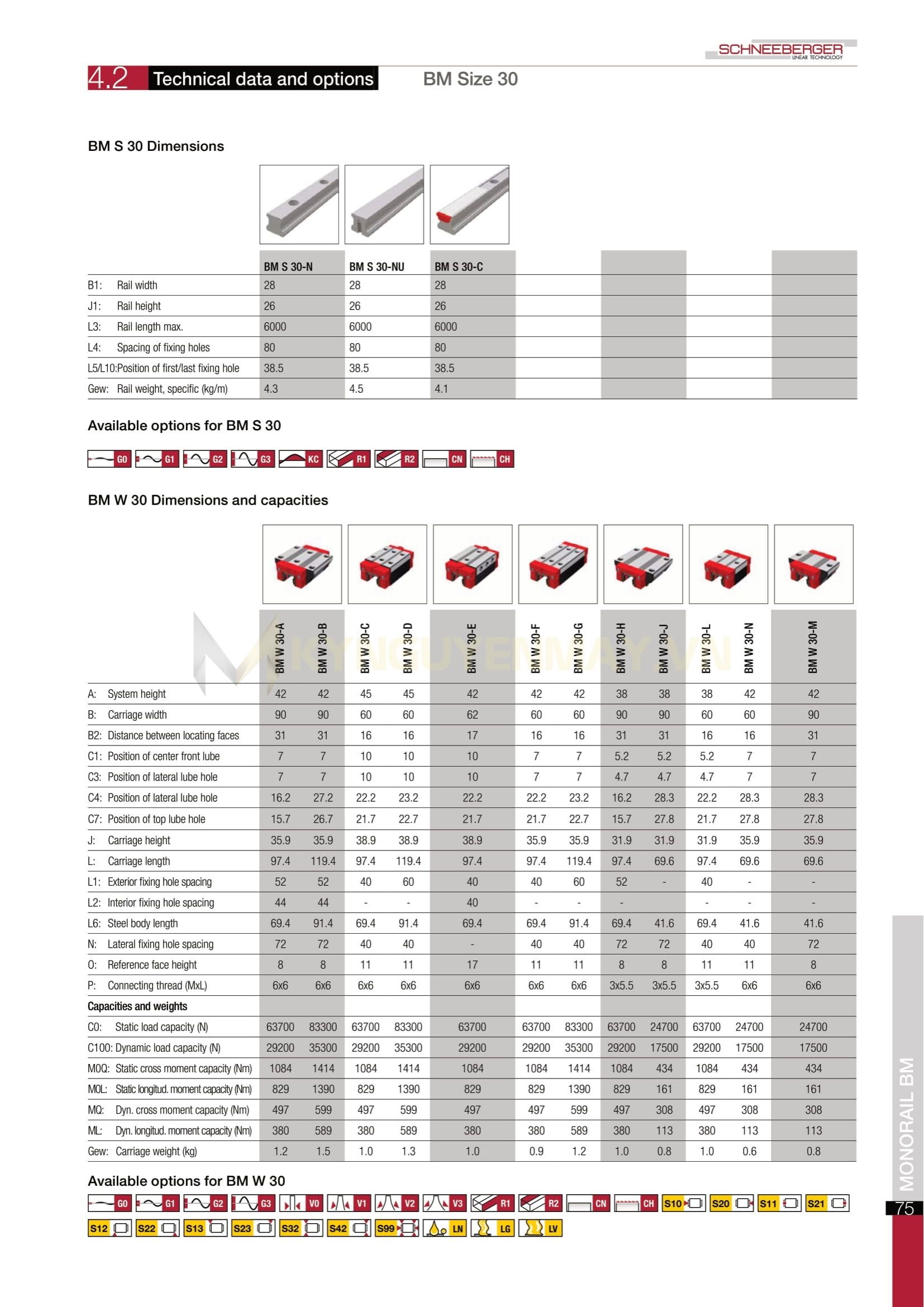 Con trượt SCHNEEBERGER BM W 30