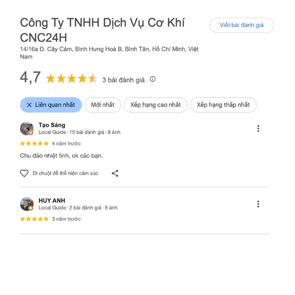 Công Ty TNHH Dịch Vụ Cơ Khí CNC24H