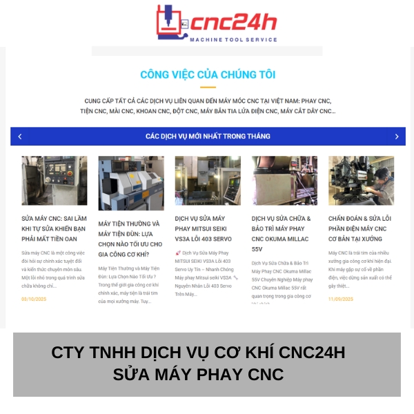 Công ty TNHH Dịch vụ cơ khí CNC24H - Sửa máy phay CNC tận nơi, hỗ trợ 24/7