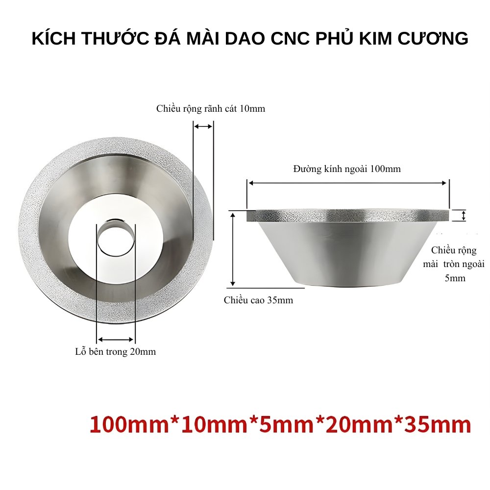 Kích thước đá mài dao CNC phủ kim cương