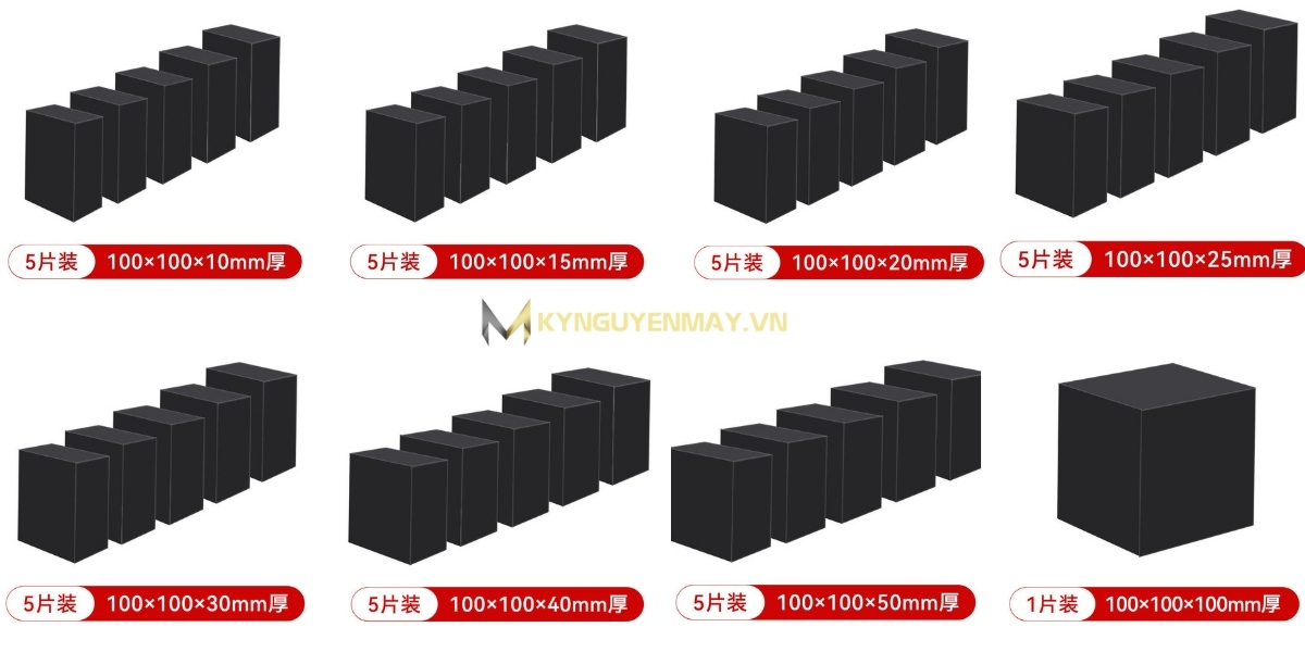 Kích thước đệm cao su giảm chấn với chiều dài 100mm