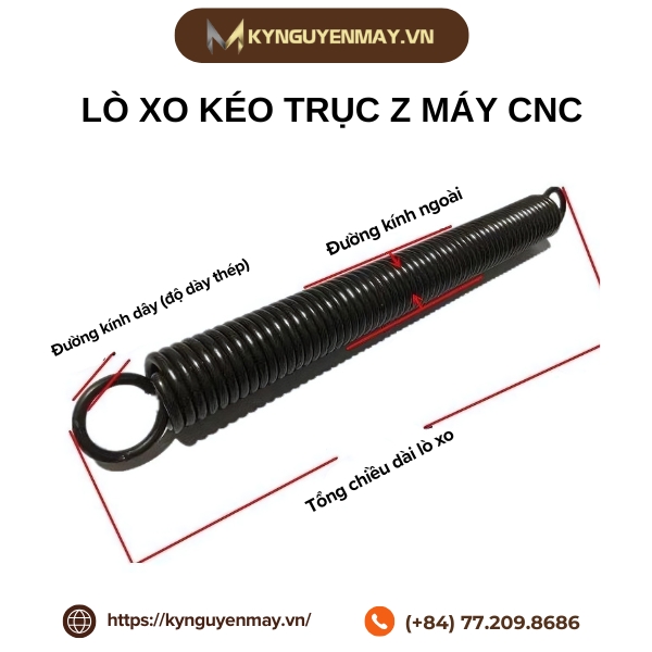 Kích thước lò xo kéo trục Z máy CNC