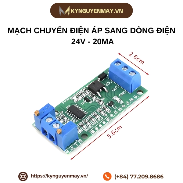 Kích thước mạch chuyển điện áp sang dòng điện 24V - 20mA