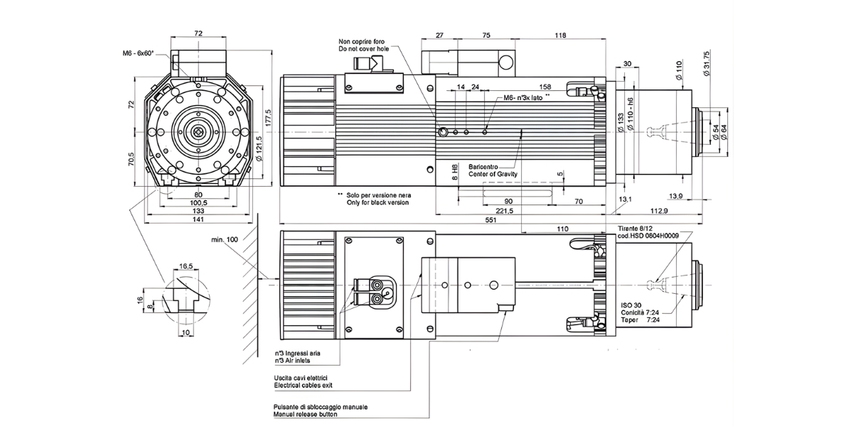 Kích thước spindle 9KW thay dao tự động