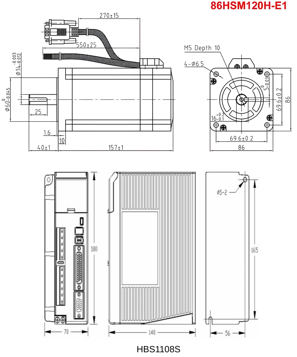 Thông số kỹ thuật bộ driver HBS1108S & động cơ 86HSM85H-E1, 86HSM120H-E1