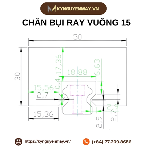 Thông số chắn bụi ray vuông CB15