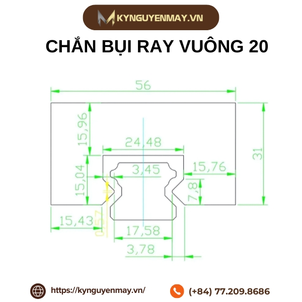 Thông số chắn bụi ray vuông CB20