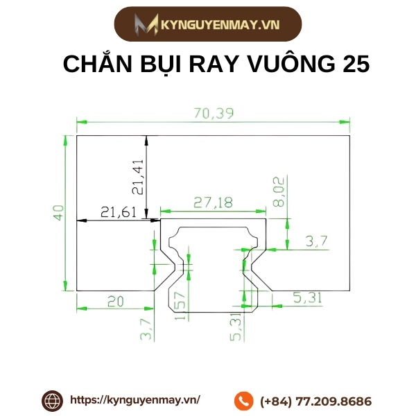 Thông số chắn bụi ray vuông CB25