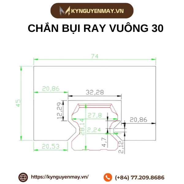 Thông số chắn bụi ray vuông CB30