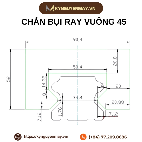 Thông số chắn bụi ray vuông CB45