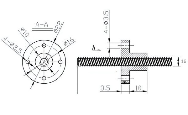 Thông số kỹ thuật đai ốc vitme T16-16mm