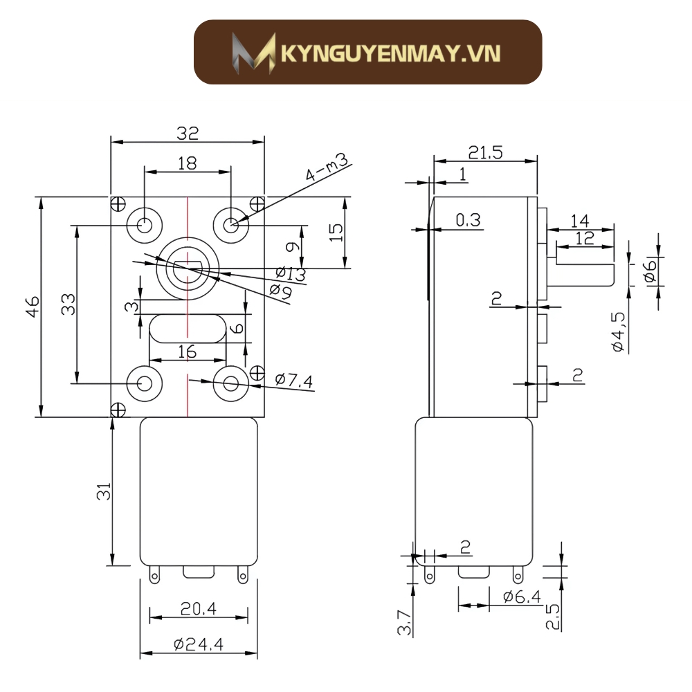 Thông số kỹ thuật động cơ DC hộp số giảm tốc trục vít JGY-370 DC6V / DC12V / DC24V