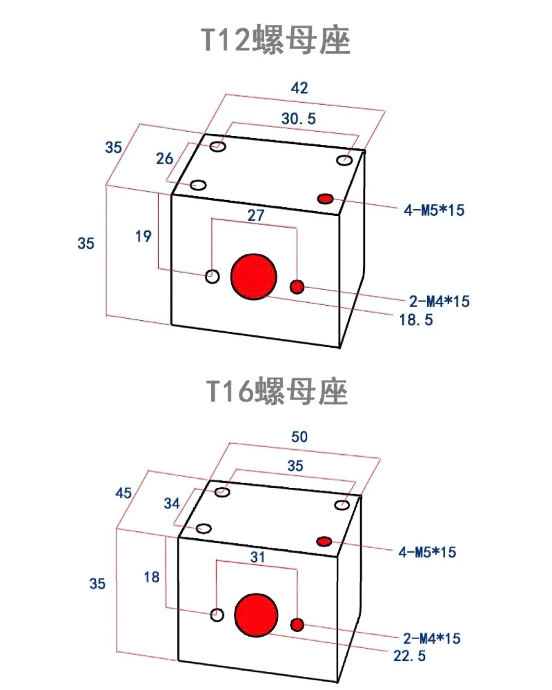 Thông số kỹ thuật giá đai ốc vitme T12 và T16