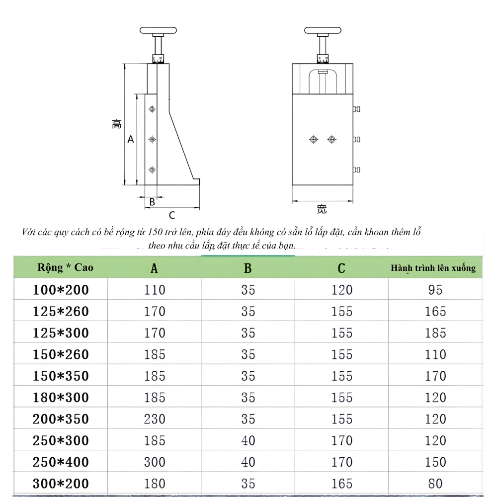 Thông số kỹ thuật bàn trượt trục chữ T rãnh mang cá