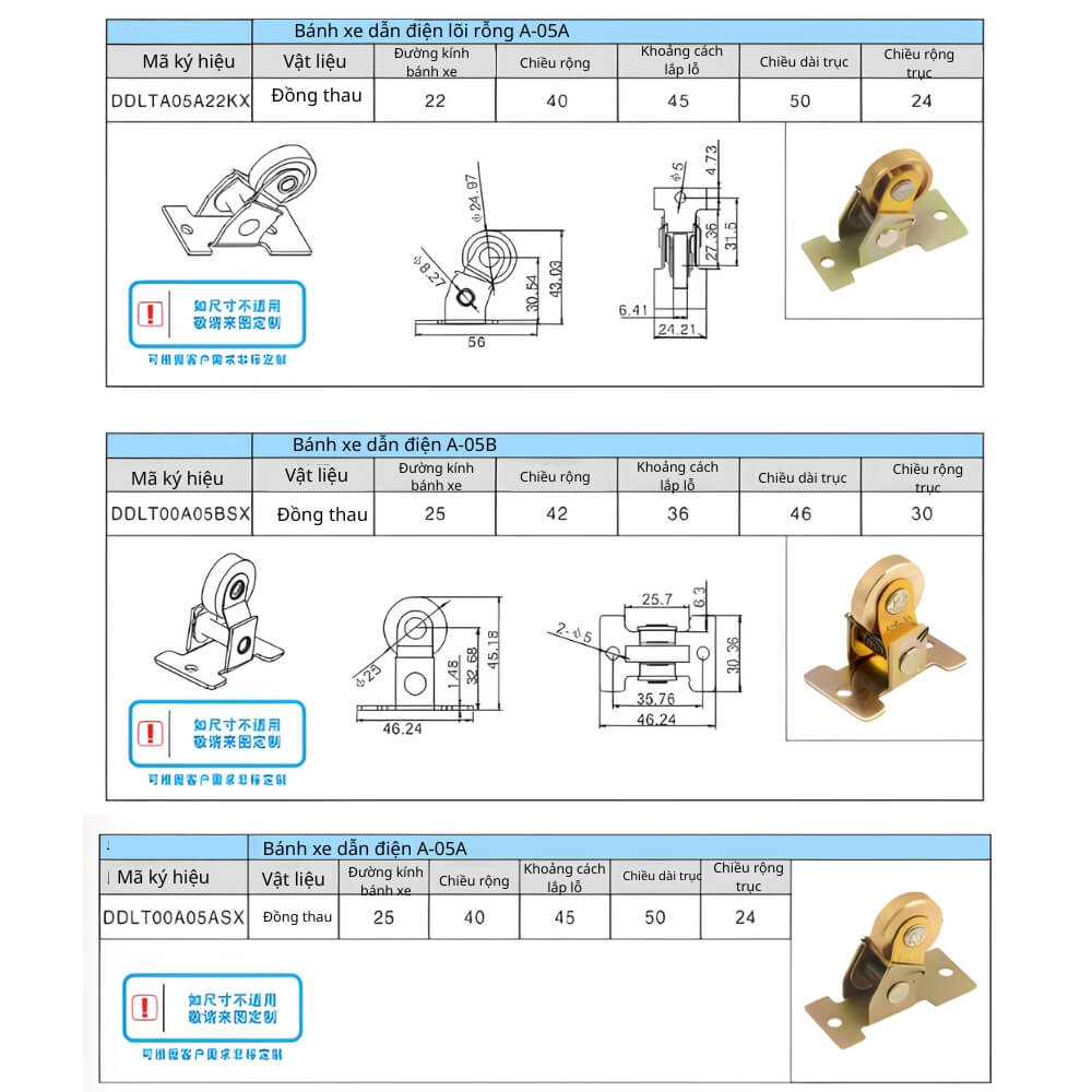 Thông số kỹ thuật bánh xe bàn chải chống tĩnh điện A05