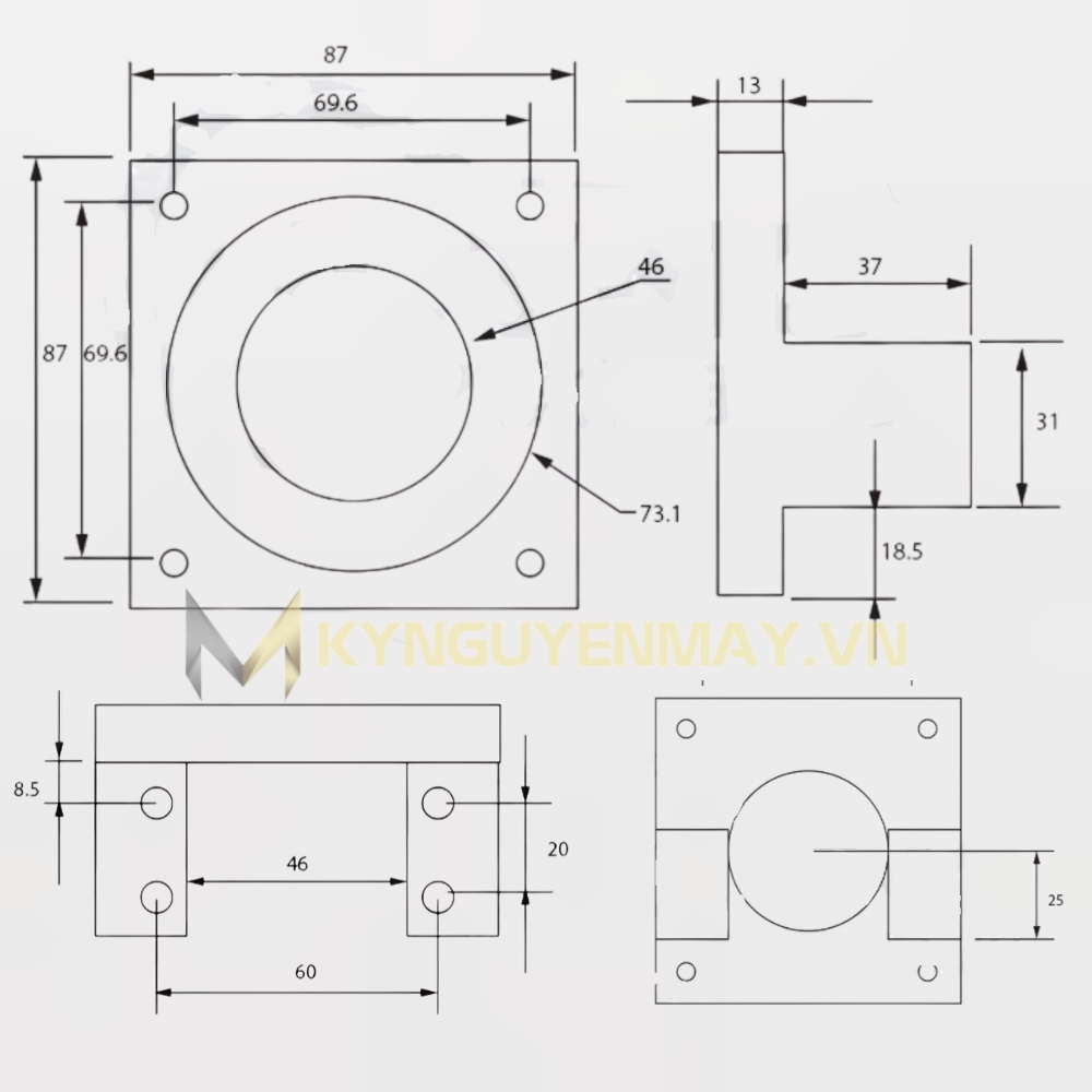 Thông số kỹ thuật gá bắt động cơ trục Z máy CNC