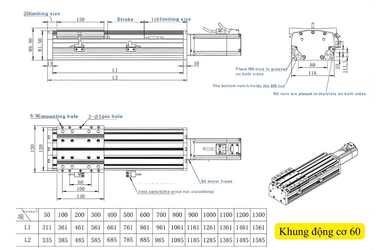 Thông số kỹ thuật bộ bàn trượt vít me CNC KR120