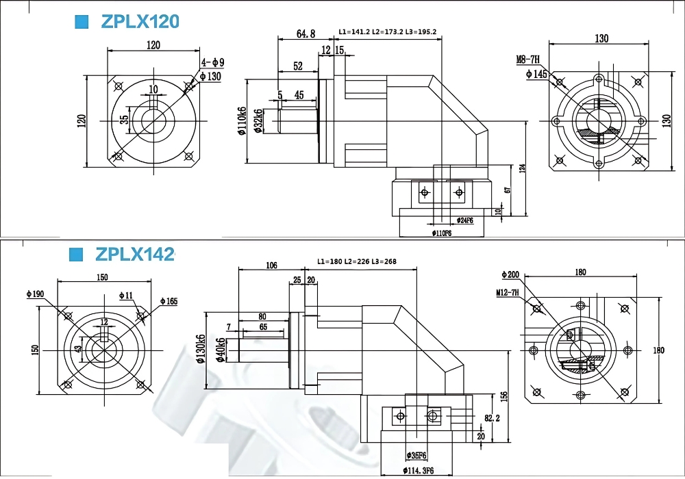 Thông số kỹ thuật hộp số giảm tốc động cơ secvor loại vuông góc 90 độ ZPLX