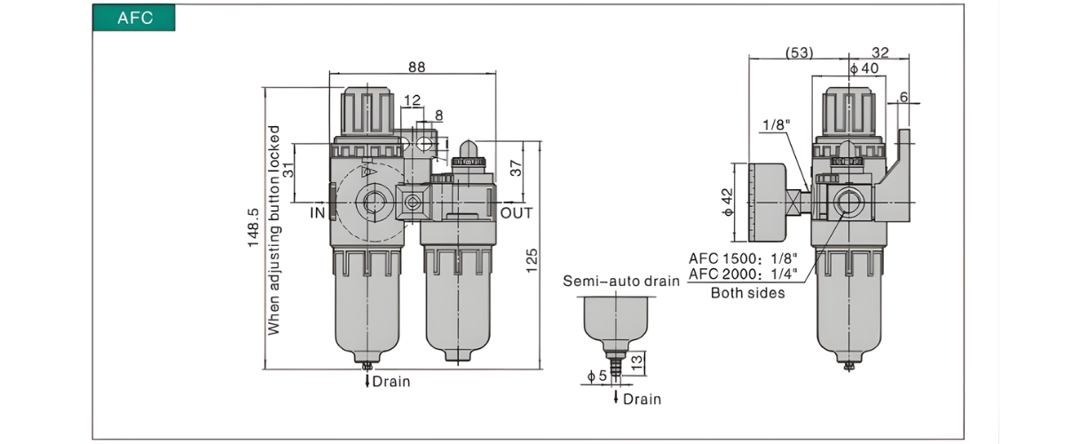 Thông số kỹ thuật bộ lọc đôi khí nén AIRTAC AFC2000