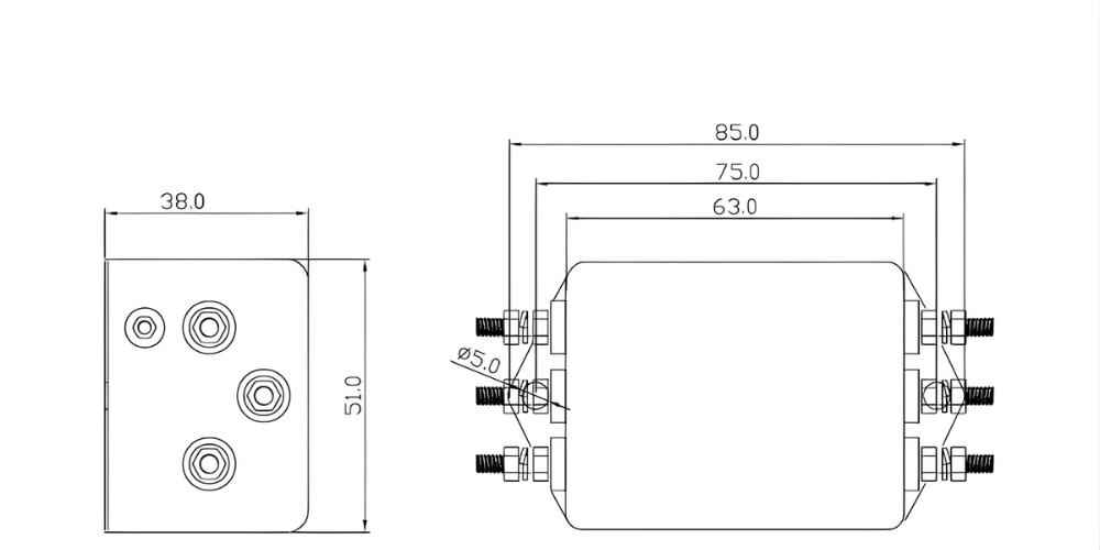 Thông số kỹ thuật bộ lọc nhiễu 3 pha EMI 380V 30A CW4B-30A-S