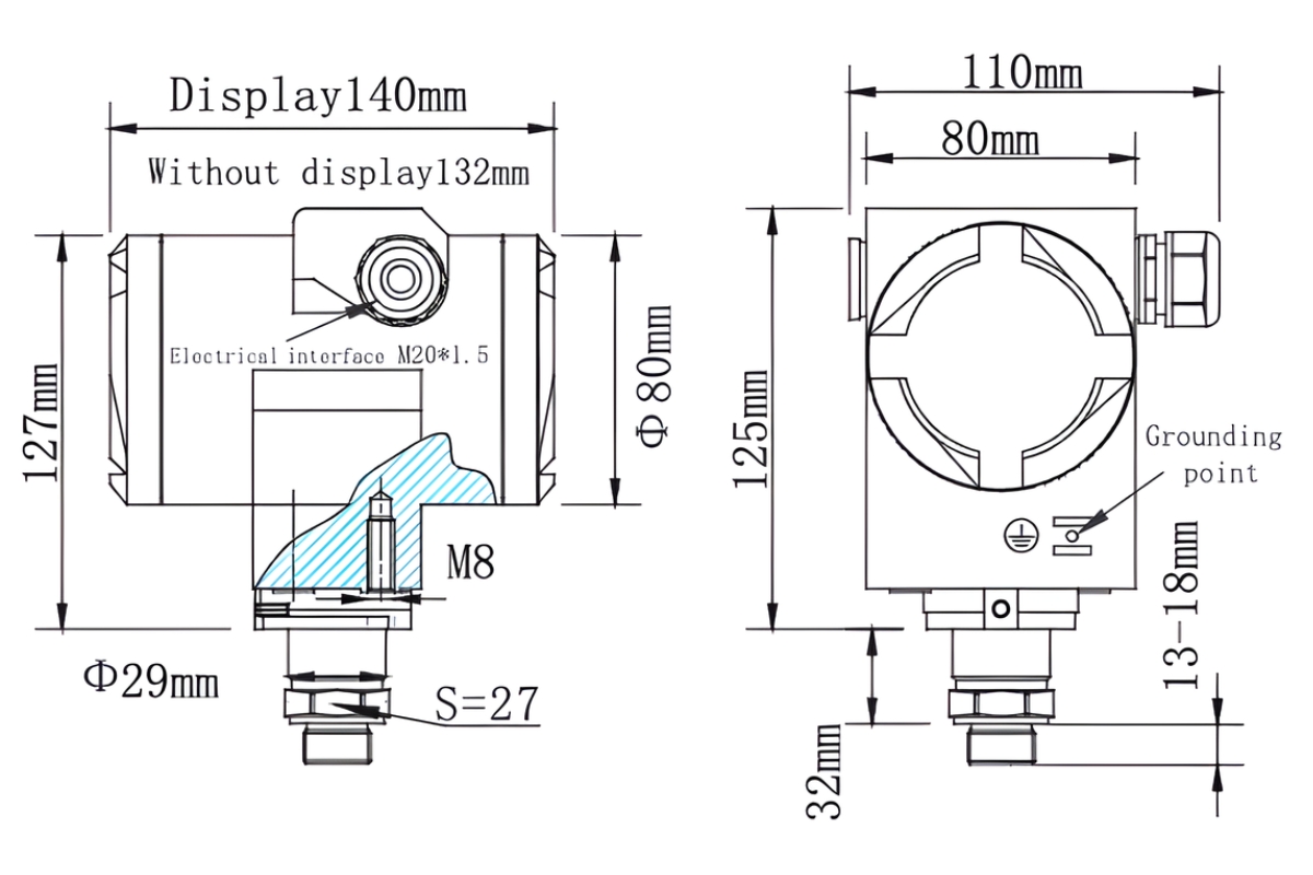 Thông số kỹ thuật cảm biến áp suất thông minh CYYZ35 với HART 4-20mA