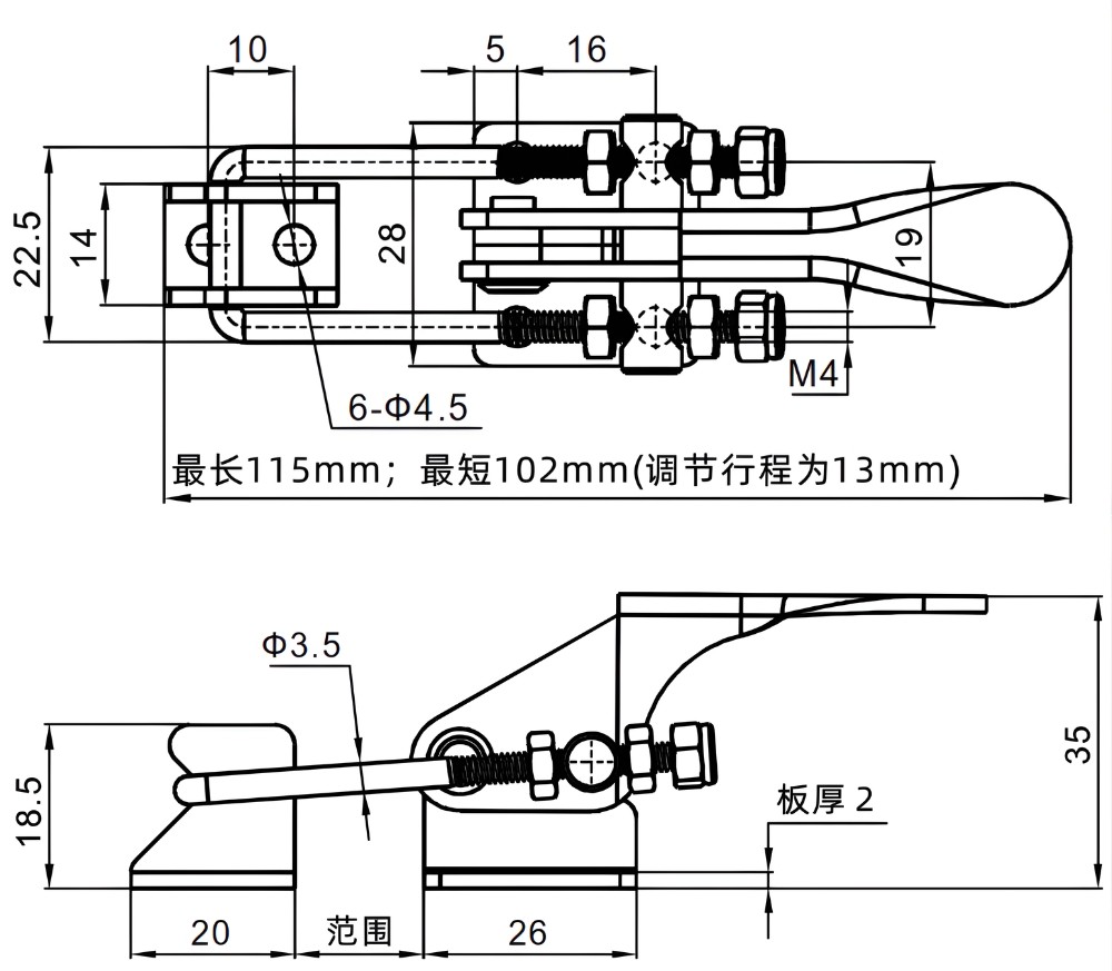 Thông số kỹ thuật cam kẹp chốt GH-40323