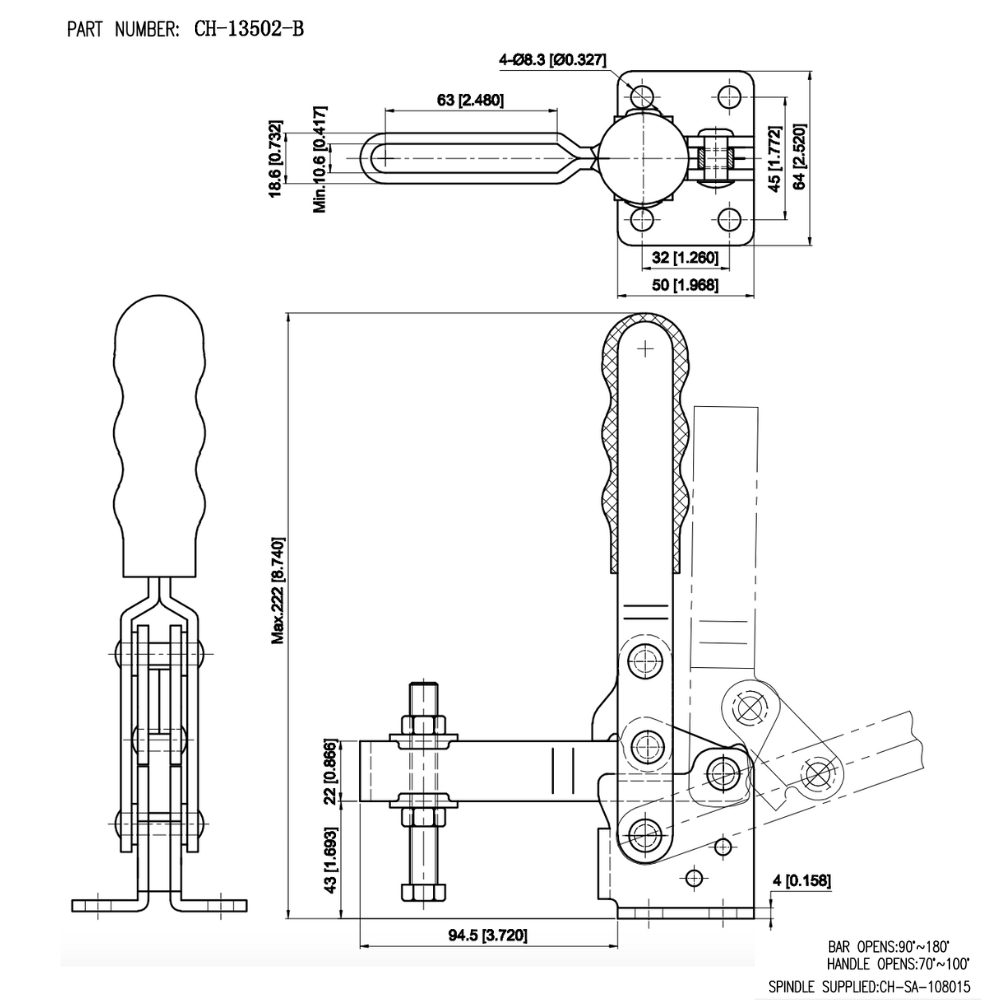 Thông số kỹ thuật cam kẹp định vị CH-13502-B