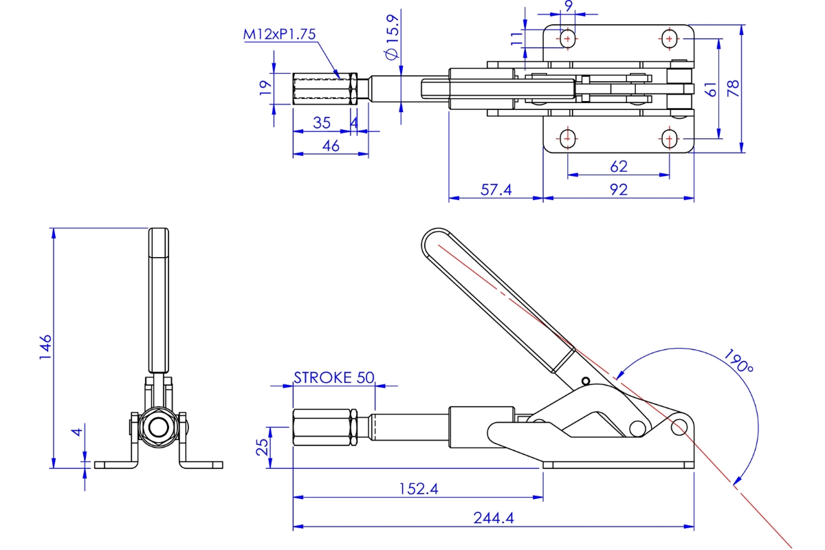 Thông số kỹ thuật cam kẹp định vị nhanh GH 303-EM