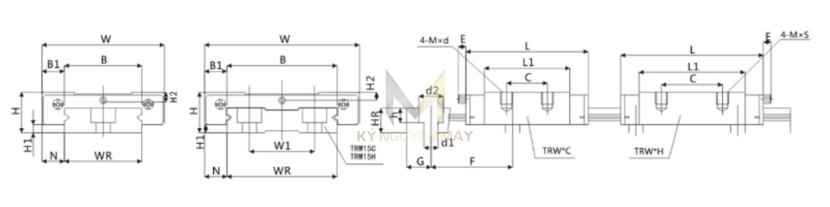 Thông số kỹ thuật bi ray trượt TRW - C/H