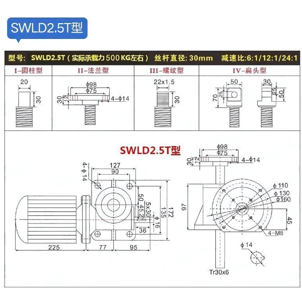 Hộp số SWLD2.5T - Phát thảo vít me nâng hạ 0.5 tấn (500 kg)