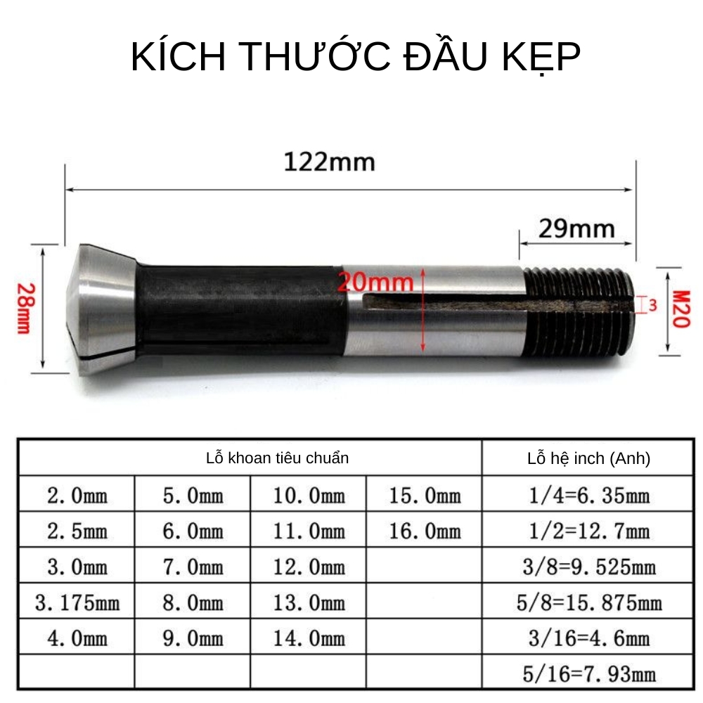 Thông số kỹ thuật đầu kẹp máy mài dao CNC