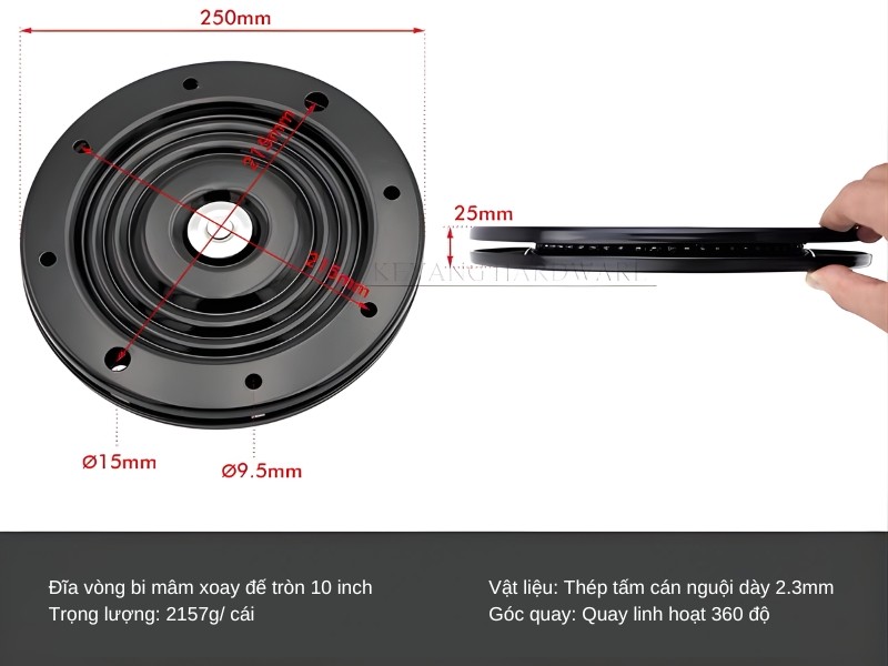 Thông số kỹ thuật đĩa vòng bi mâm xoay 360 đế tròn
