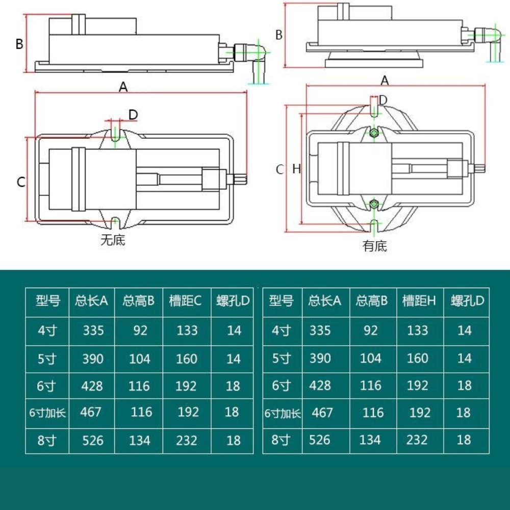 Thông số kỹ thuật ê tô máy phay CNC xoay góc vise độ chính xác cao