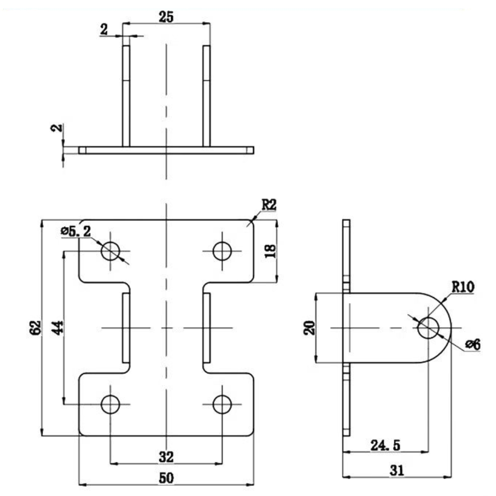 Thông số kỹ thuật gá vuông gắn đầu xy lanh điện