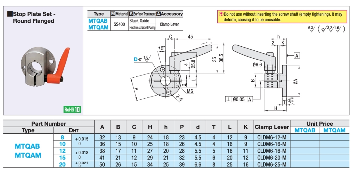 Thông số kỹ thuật gối đỡ MTQDB, MTQDM, MTQAB, MTQAM, MTSWB, MTSWM, MTTBB, MTTBM