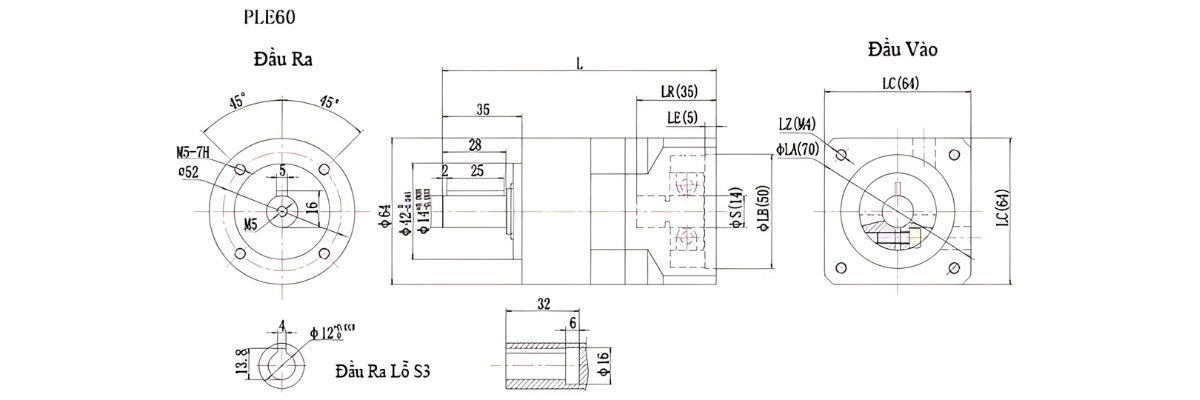 Thông số kỹ thuật hộp giảm tốc servo PLE
