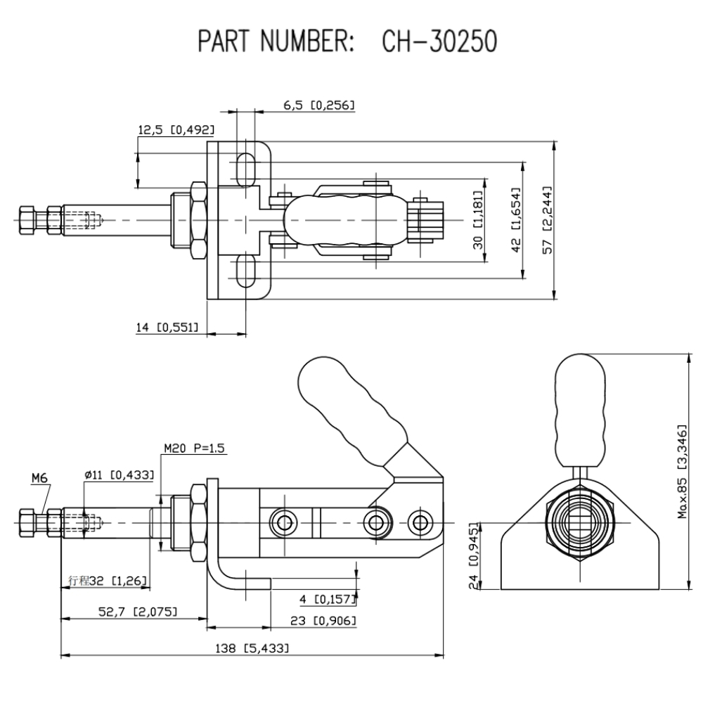 Thông số kỹ cam kẹp đẩy ngang CH-30250