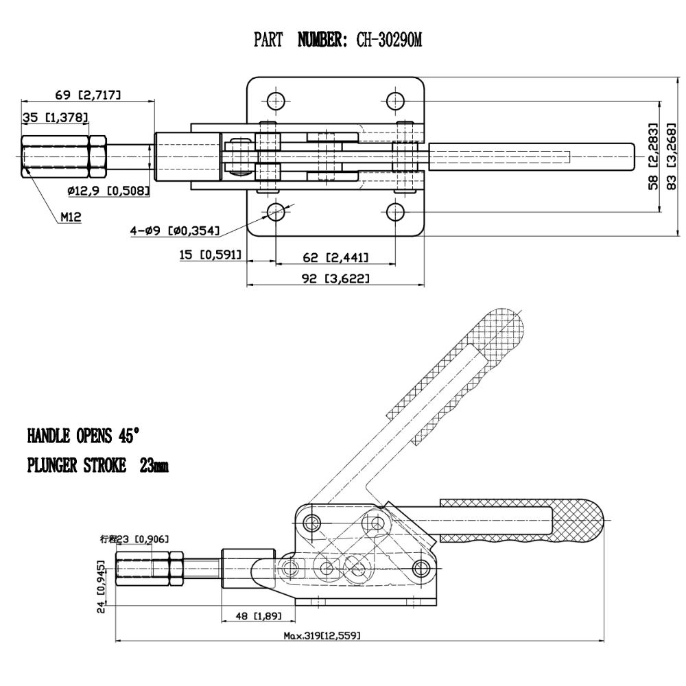 Thông số kỹ thuật kẹp đẩy ngang CH-30290M