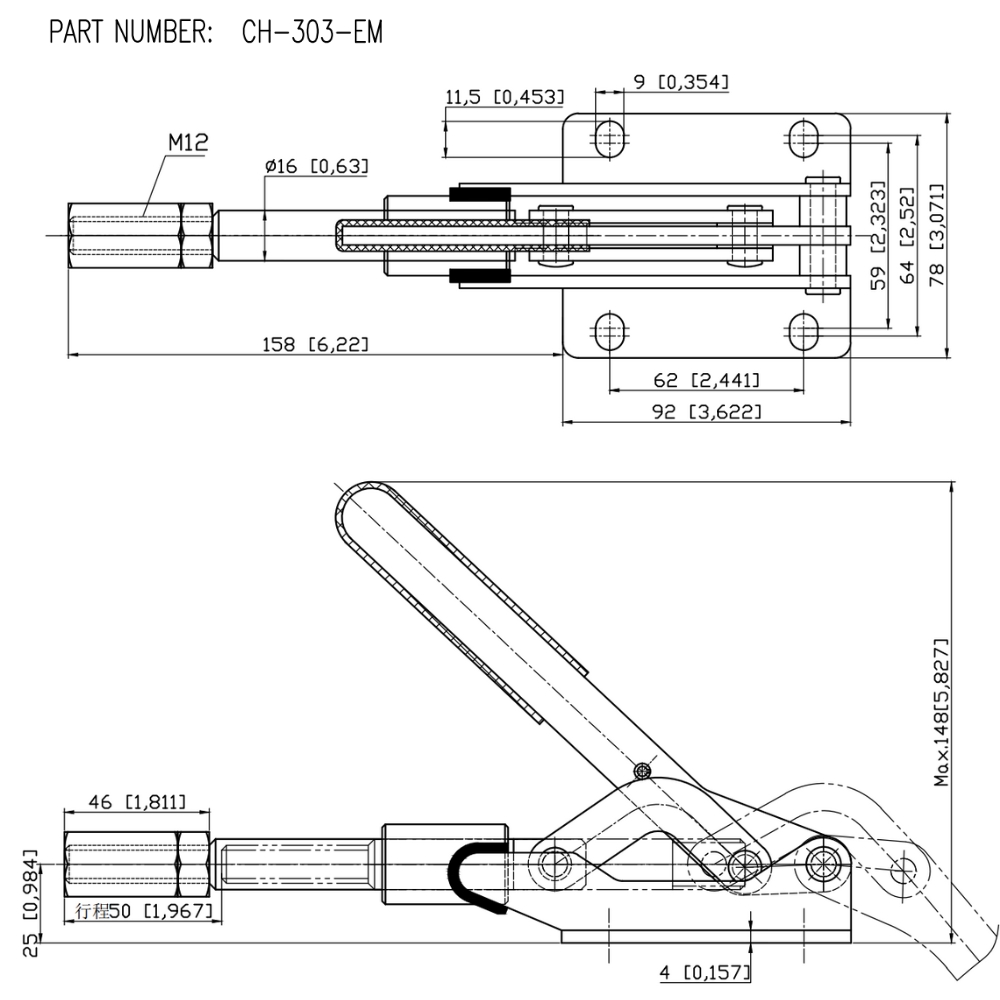 Thông số kỹ thuật kẹp đẩy ngang CH-303-EM, CH-303-EMK
