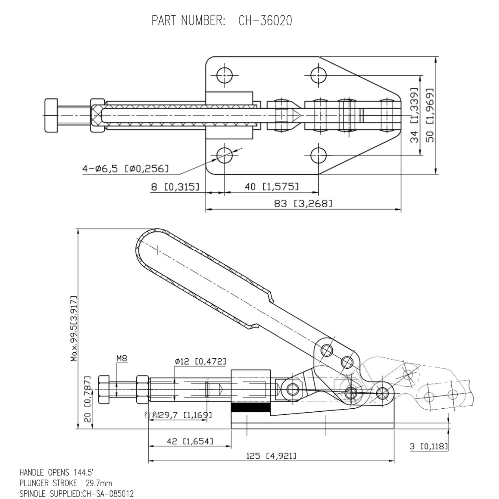 Thông số kỹ thuật cam kẹp định vị CH-36020, CH-36020-K
