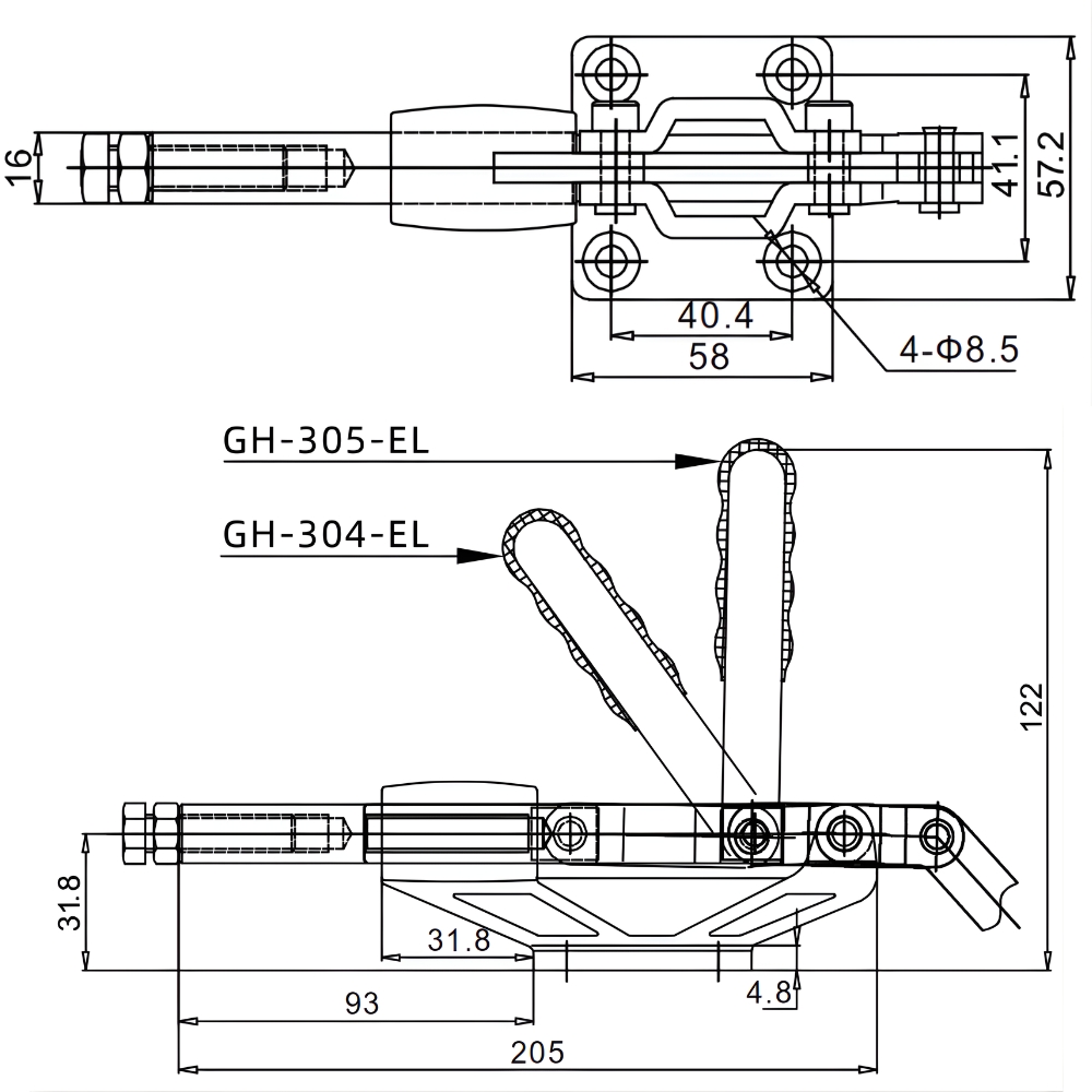 Thông số kỹ thuật kẹp đẩy ngang GH 305-EL